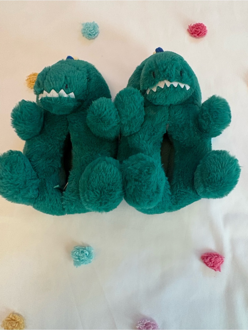 Plush Dinosaur Kids Slippers - green
